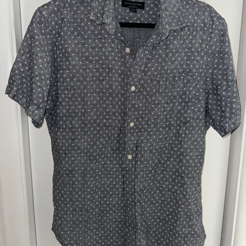 Banana Republic Men's linen slim fit collared short sleeve shirt size L